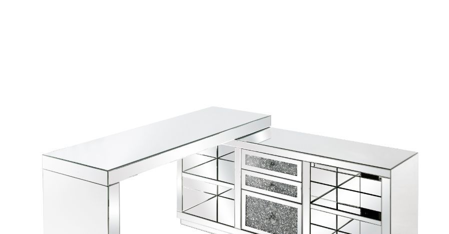 Noralie - Desk - Clear Glass, Mirrored & Faux Diamonds