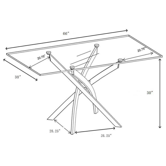 Carmelo - X-Shaped Dining Table - Chrome And Clear
