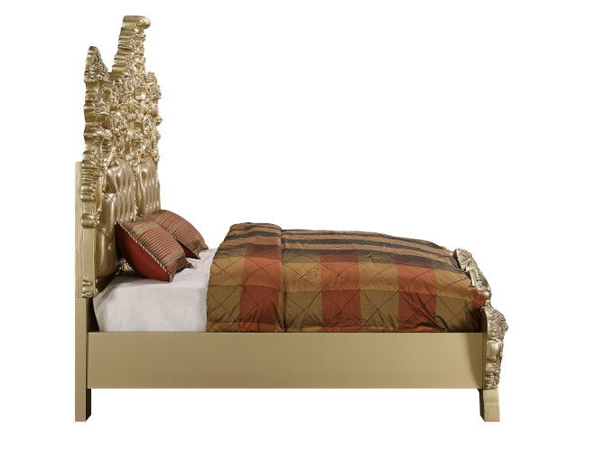 Seville - Eastern King Bed - Tan PU & Gold Finish