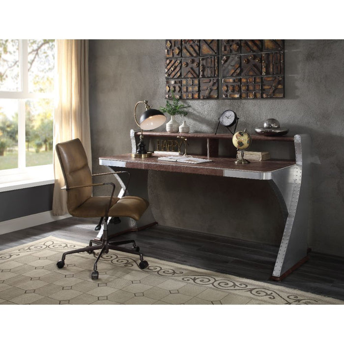 Brancaster - Desk - Retro Brown Top Grain Leather & Aluminum