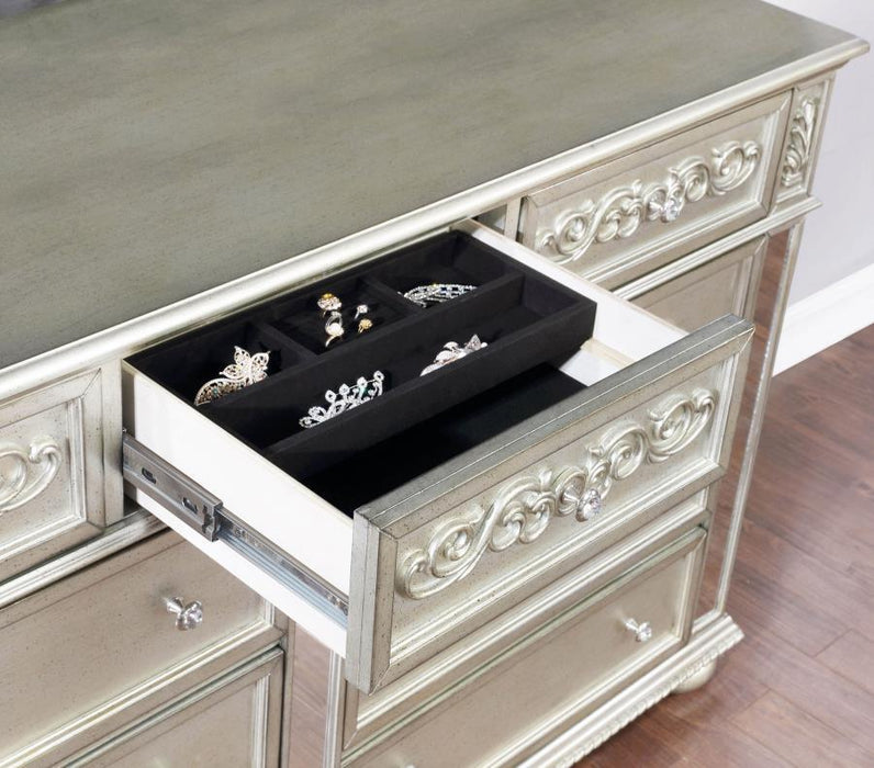 Heidi - 9-drawer Dresser With Mirror - Metallic Platinum