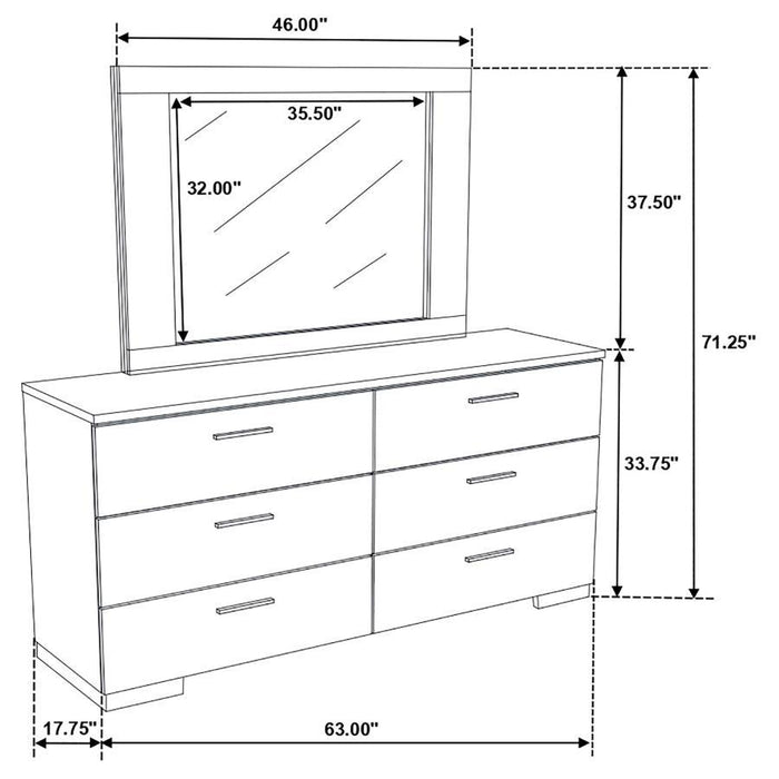 Felicity - 6-drawer Dresser With Mirror - Glossy White