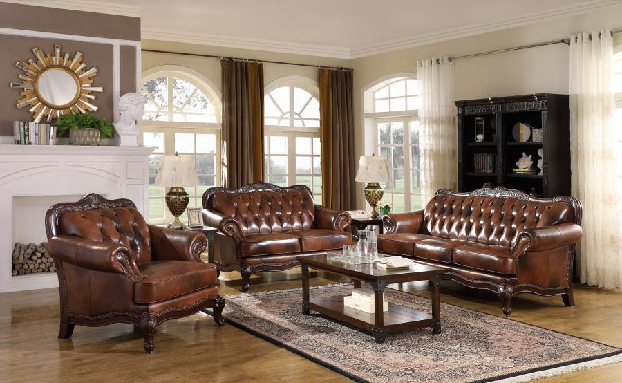 Victoria - Tufted Back Loveseat - Tri-Tone And Brown