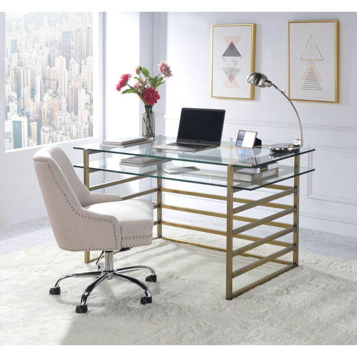 Shona - Desk - Antique Gold & Clear Glass