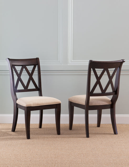 Thatcher - X Back Upholstered Side Chair (Set of 2) - Dark Brown