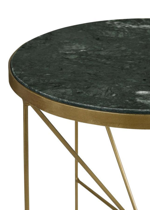 Eliska - Round Accent Table With Marble Top Green And Antique Gold