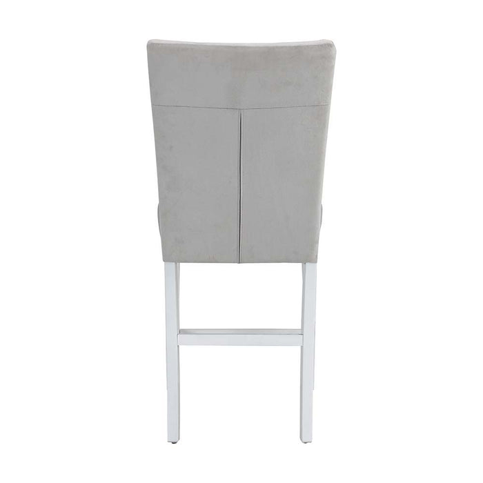 Elizaveta - Counter Height Chair (Set of 2) - Gray Velvet, Faux Crystal Diamonds &White High Gloss Finish