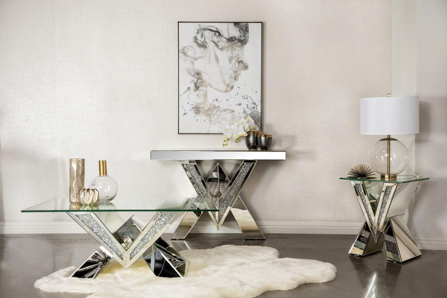 Taffeta - V-Shaped End Table With Glass Top - Silver