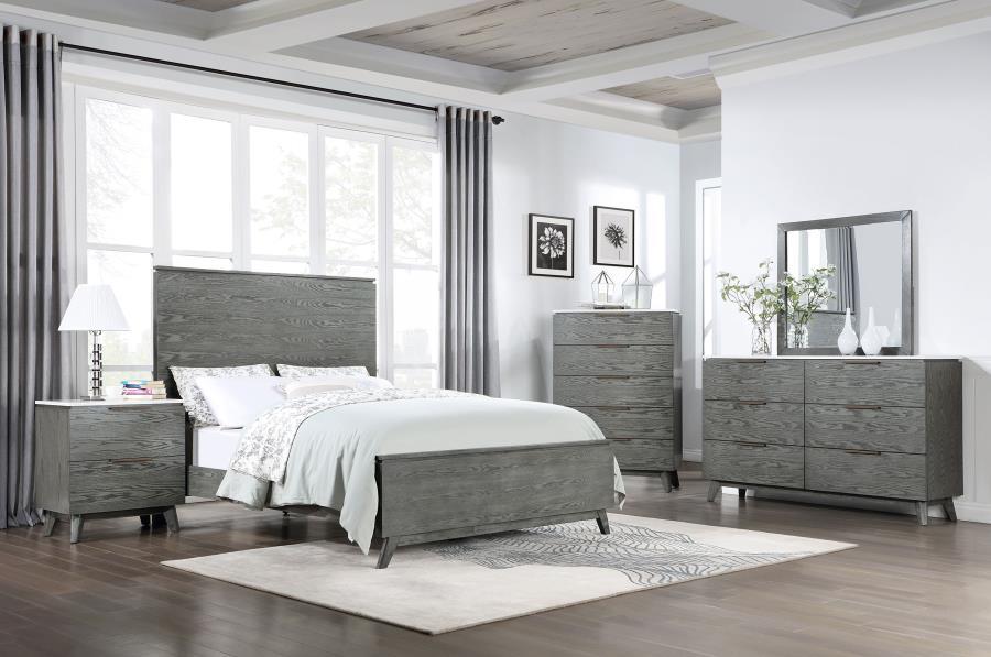 Nathan - 6-drawer Dresser With Mirror - White Marble And Grey