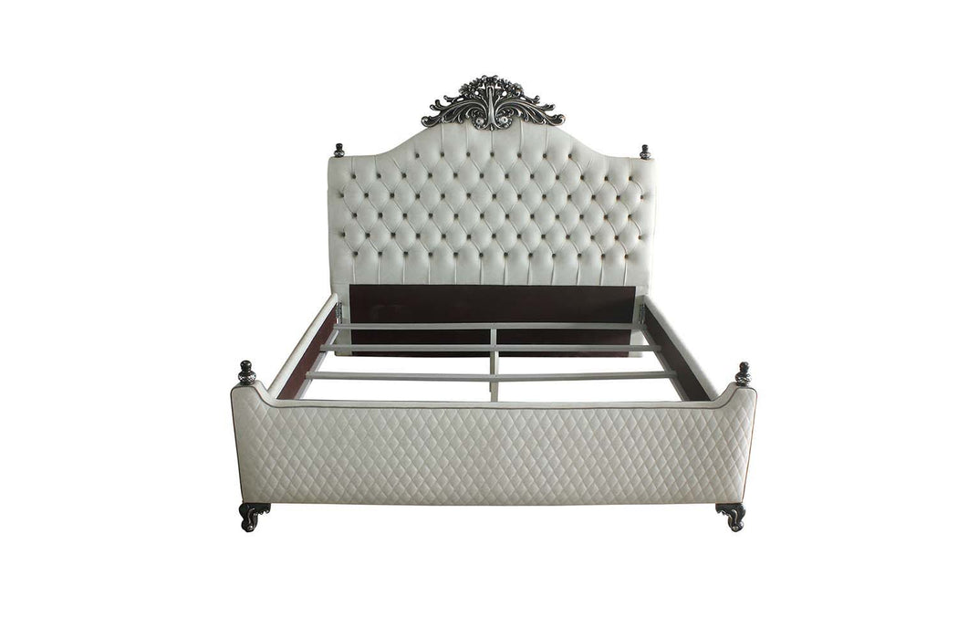 House - Delphine - Queen Bed - Two Tone Ivory Fabric & Charcoal Finish