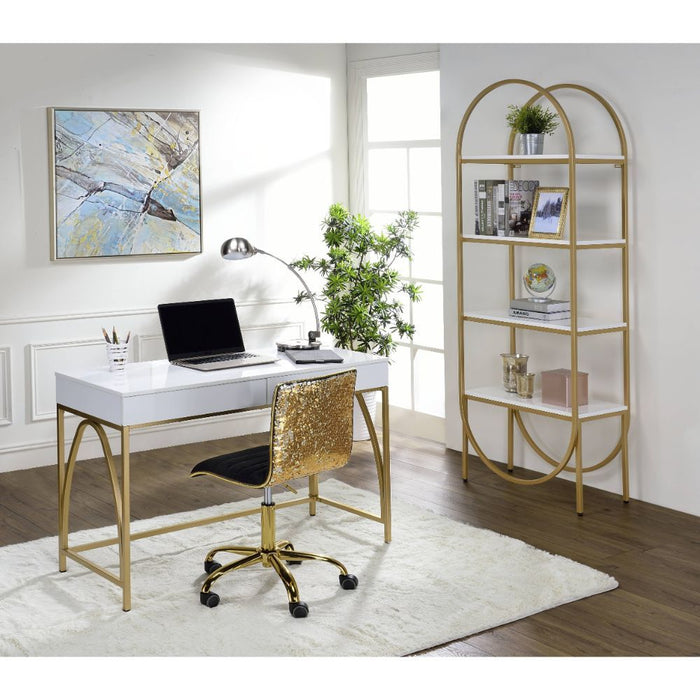 Lightmane - Desk - White High Gloss & Gold