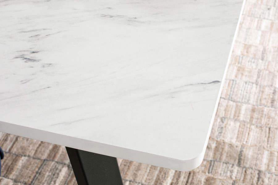 Mayer - Rectangular Dining Table Faux Marble - White And Gunmetal