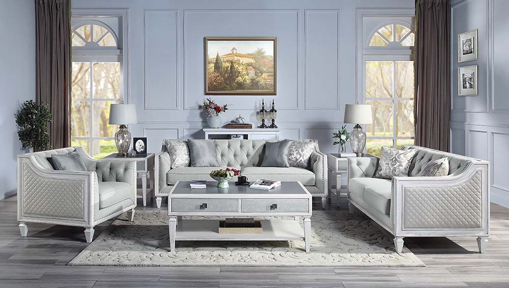 Katia - Sofa - Light Gray Linen & Weathered White Finish