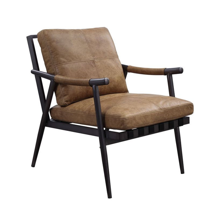 Anzan - Accent Chair - Berham Chestnut Top Grain Leather & Matt Iron Finish