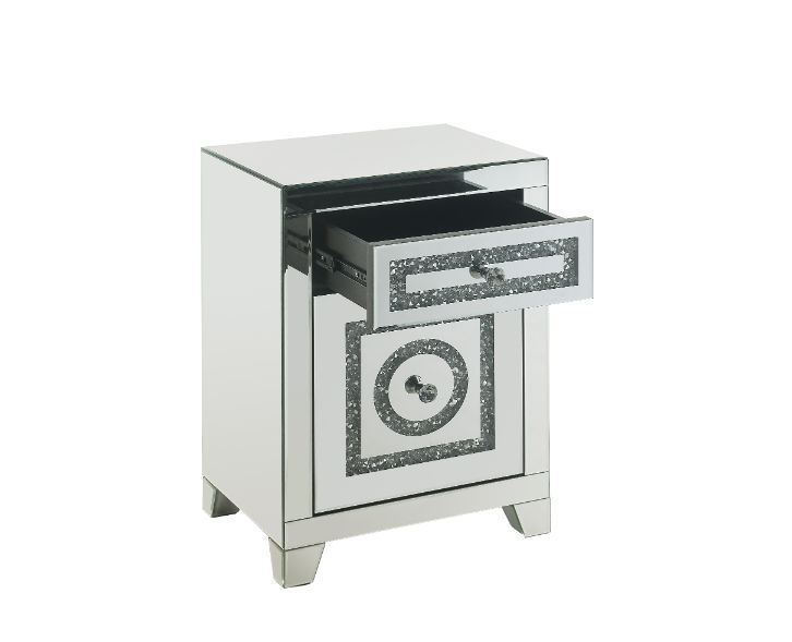 Noralie - Accent Table With Storage Drawers - Mirrored & Faux Diamonds - 26"