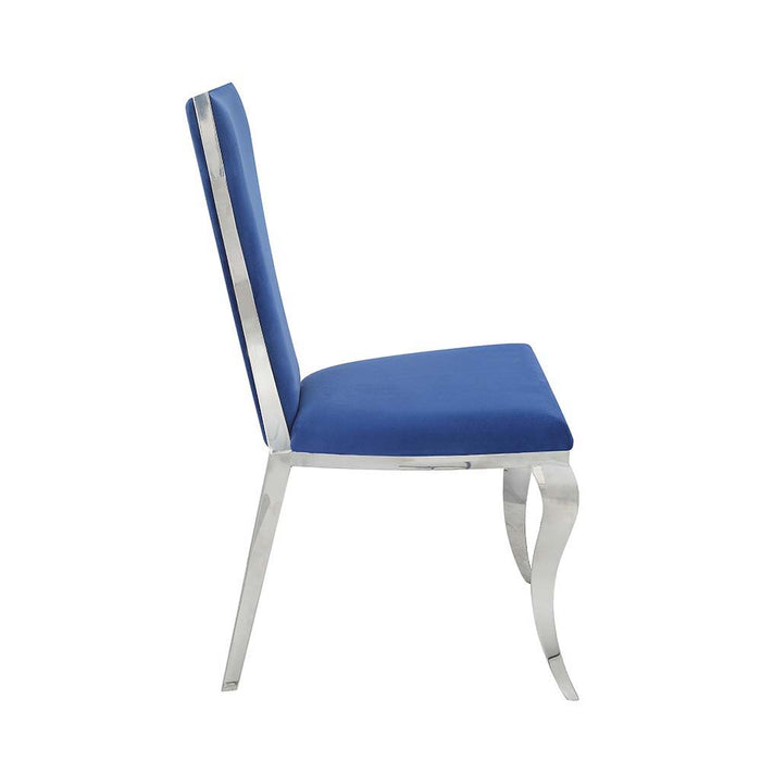 Azriel - Side Chair (Set of 2) - Blue Velvet & Mirroed Silver Finish