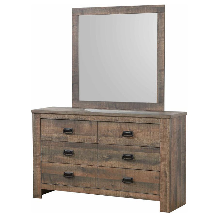 Frederick - 6-drawer Dresser With Mirror - Weathered Oak