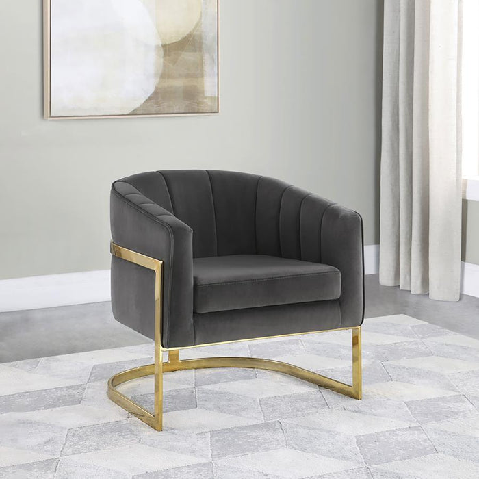 Alamor - Tufted Barrel Accent Chair - Dark Gray And Gold