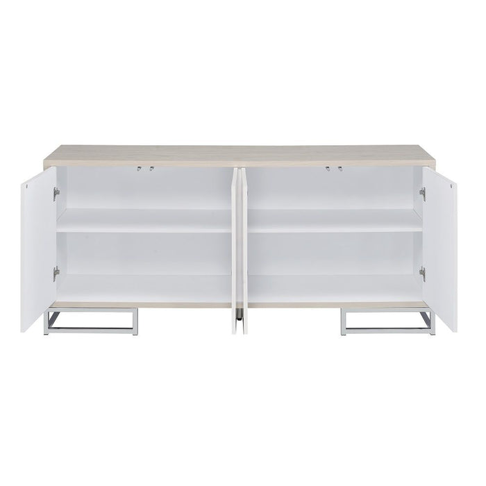 Panos - Console Cabinet - White Marble Print & Chrome