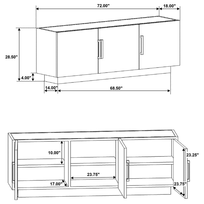Dennis - 3 Door Marble Top Dining Sideboard Server - White / Tobacco Grey