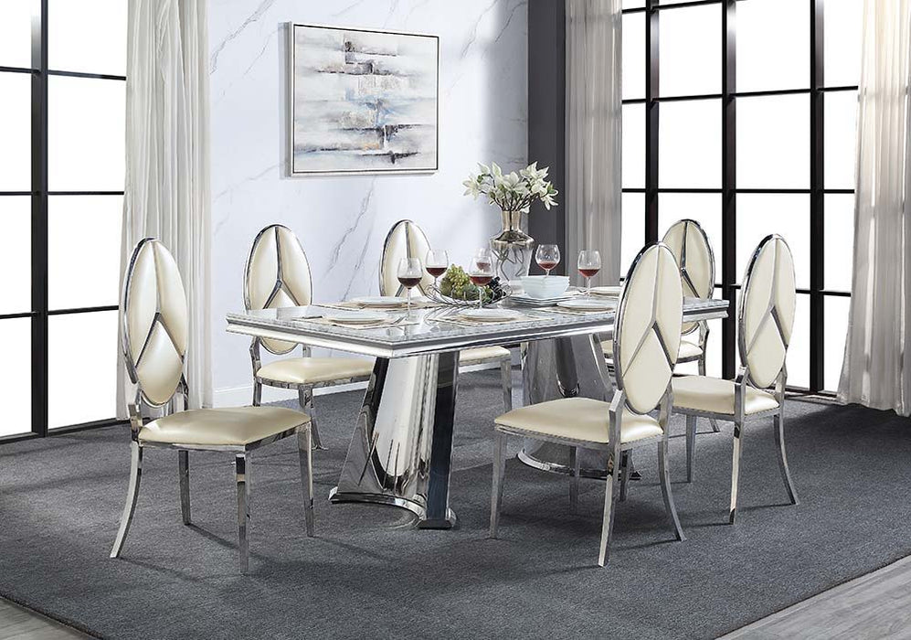 Destry Dining Table - Faux Marble Top & Mirrored Silver Finish