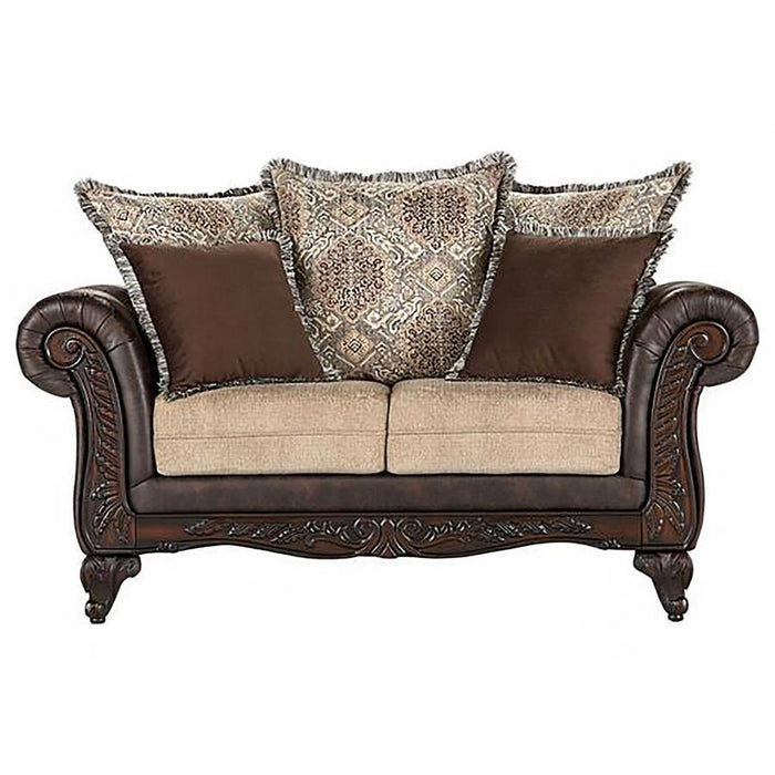 Elmbrook - Upholstered Rolled Arm Sofa Set With Intricate Wood