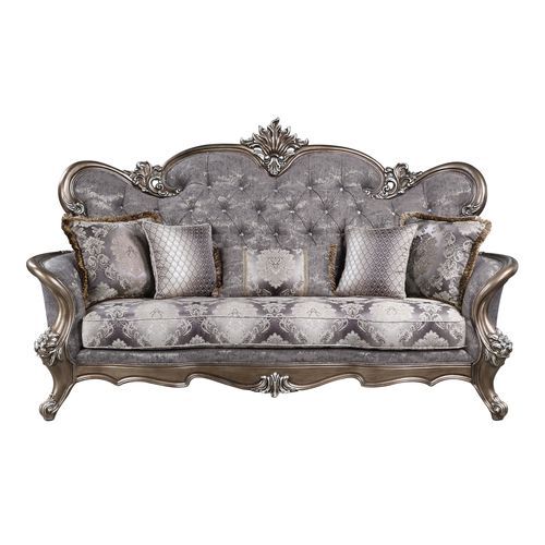Elozzol - Sofa With 5 Pillows - Fabric & Antique Bronze Finish - 54"