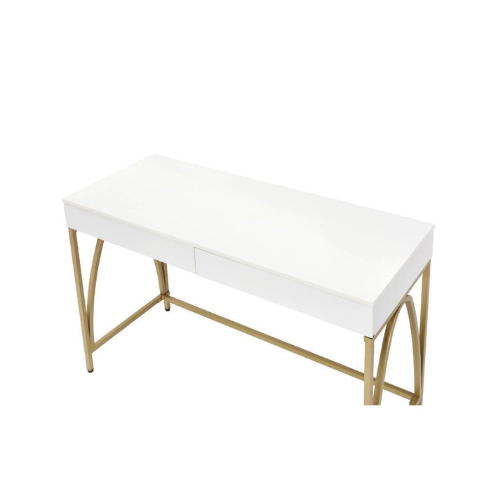 Lightmane - Desk - White High Gloss & Gold