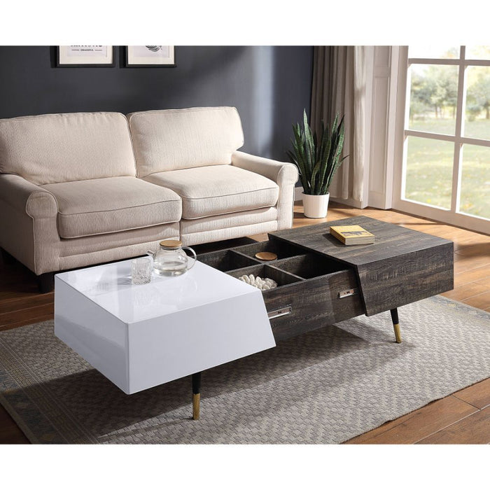 Orion - Coffee Table - White High Gloss & Rustic Oak