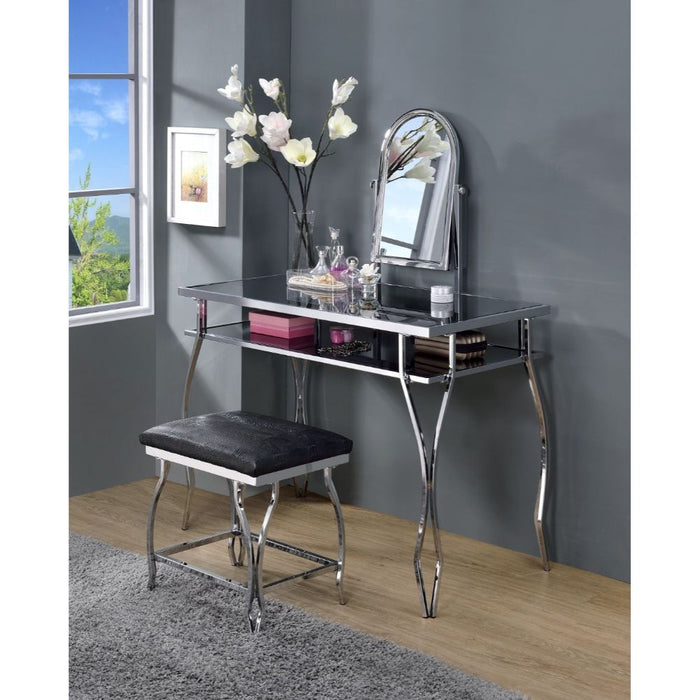 Carene - Vanity Desk - Black PU & Chrome