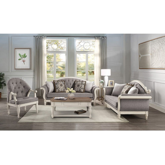 Florian - Loveseat With 3 Pillows - Gray & Antique White