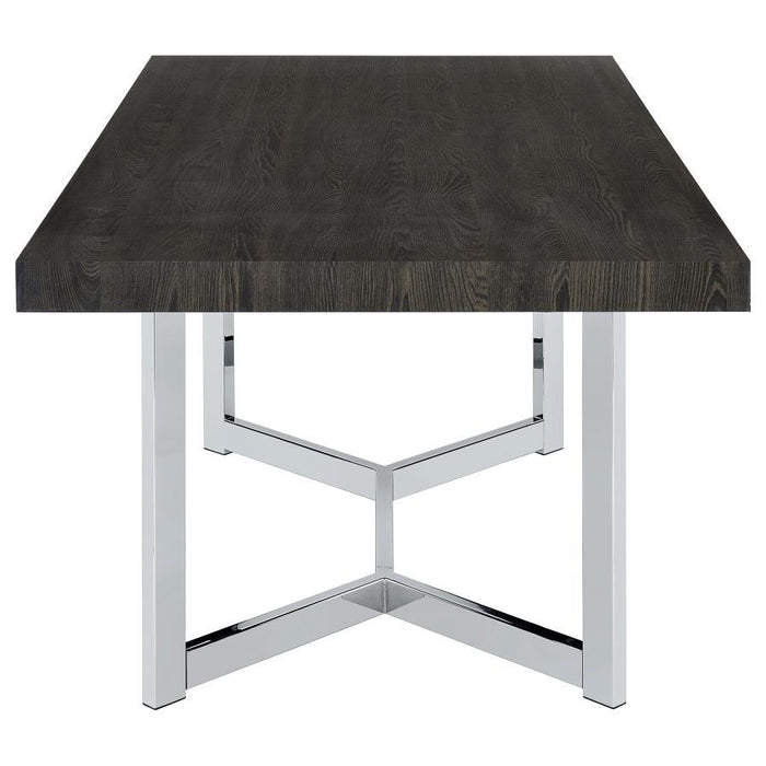 Benson - Rectangular Trestle Base Dining Table - Dark Oak And Chrome