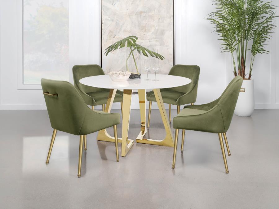 Gwynn - Round Dining Table With Marble Top and Stainless Steel Base - White And Gold