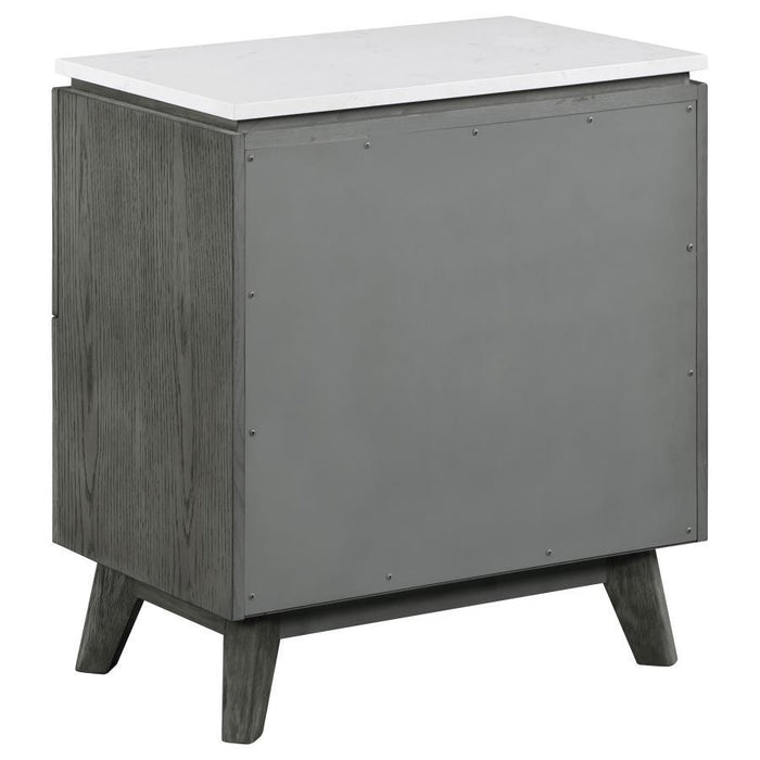 Nathan - 2-Drawer Nightstand With USB Port - White Marble And Gray