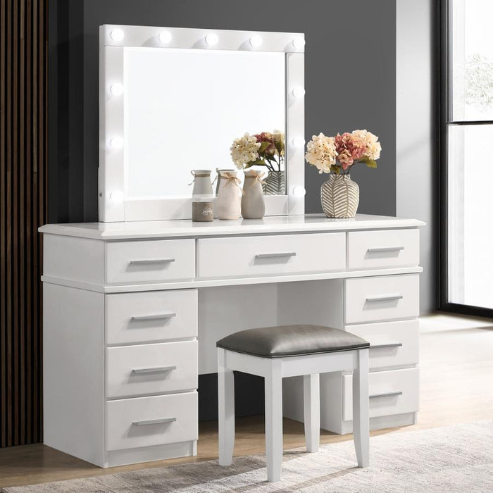 Felicity - 9-Drawer Vanity Desk With Lighted Mirror - Glossy White