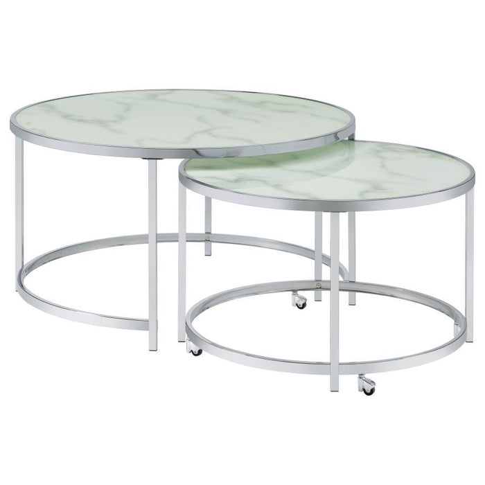 Lynn - 2-Piece Round Nesting Table - White and Chrome