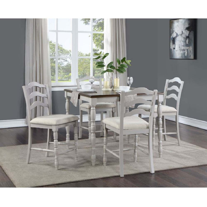 Bettina - Counter Height Table Set (5 Piece) - Beige Fabric, Antique White & Weathered Oak