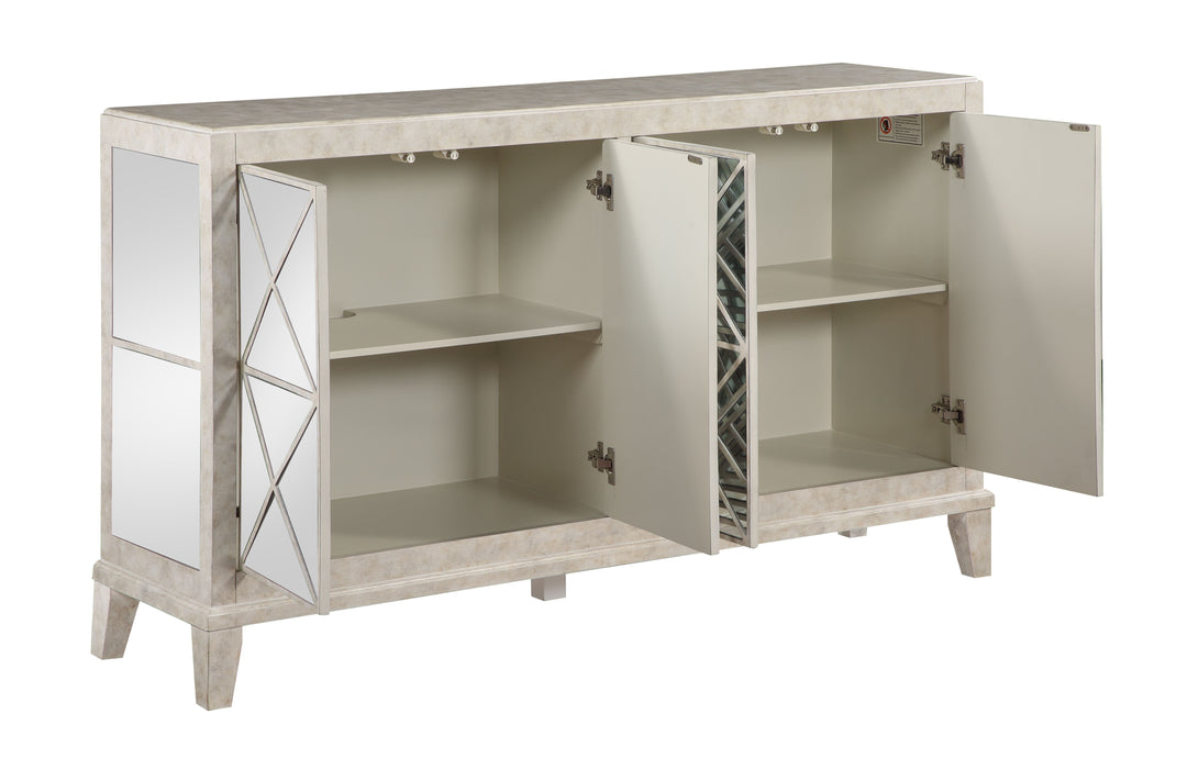 Sybil - Four Door Credenza - Chase Mottled White / Mirror