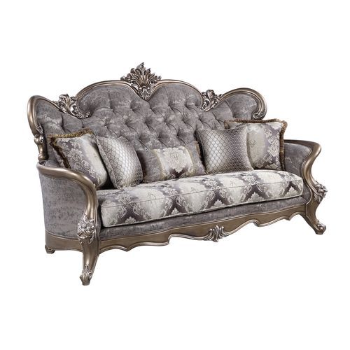 Elozzol - Sofa With 5 Pillows - Fabric & Antique Bronze Finish - 54"