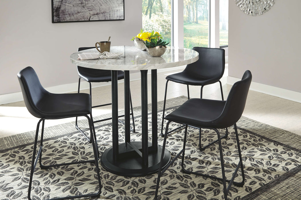 Centiar - Black / Gray - 5 Pc. - Counter Table, 4 Upholstered Barstools