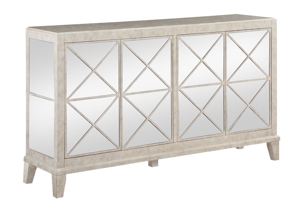 Sybil - Four Door Credenza - Chase Mottled White / Mirror