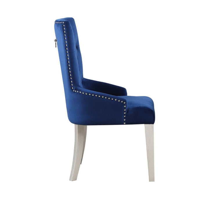 Varian - Side Chair - Blue Fabric & Antique Platinum