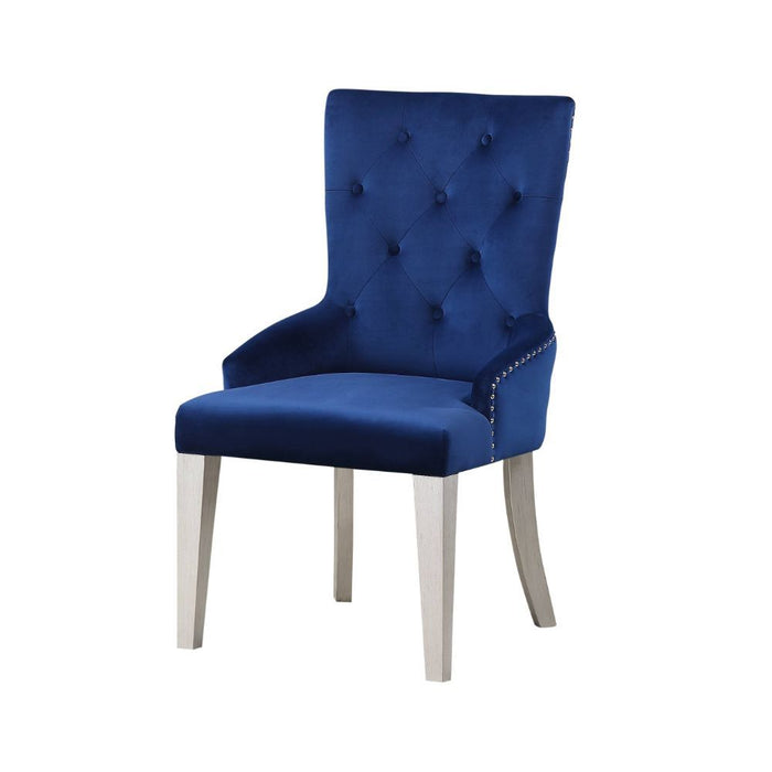 Varian - Side Chair - Blue Fabric & Antique Platinum