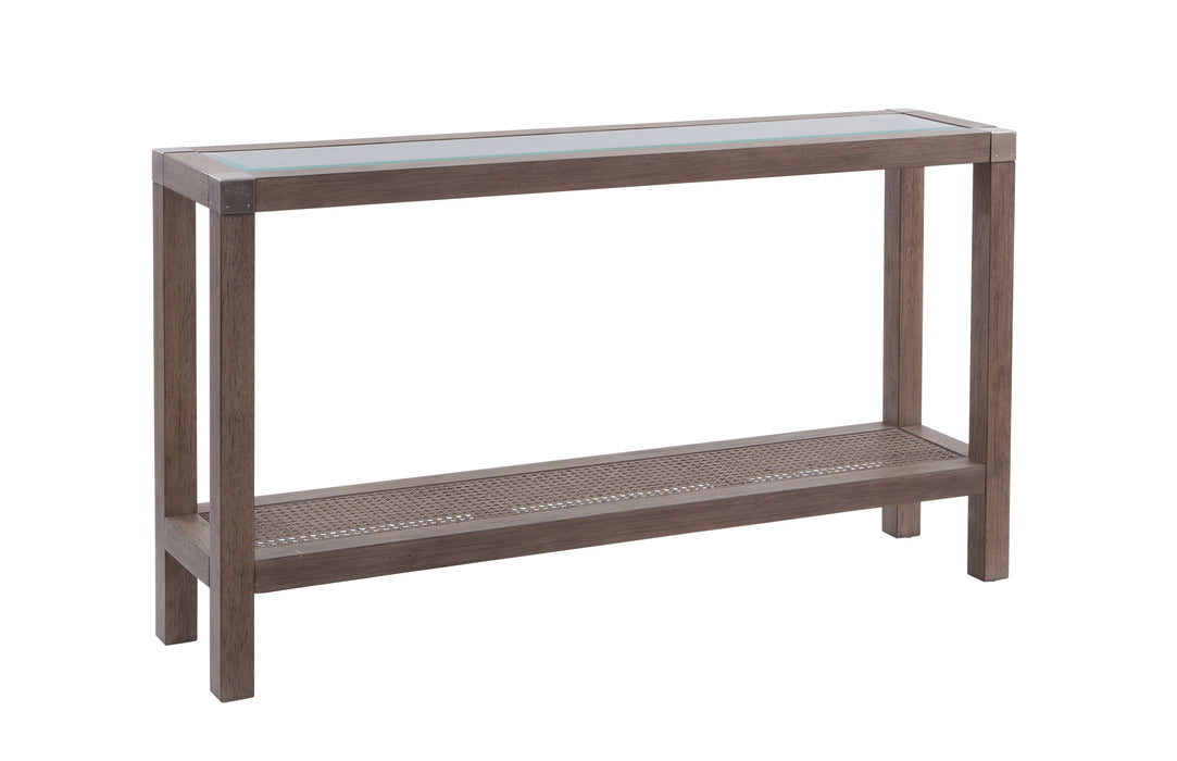 Calum - Console Table - Driftwood Gray/Cane/ Brushed Nickel