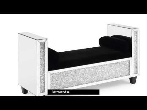Noralie - Bench - Mirrored & Faux Diamonds - 28"