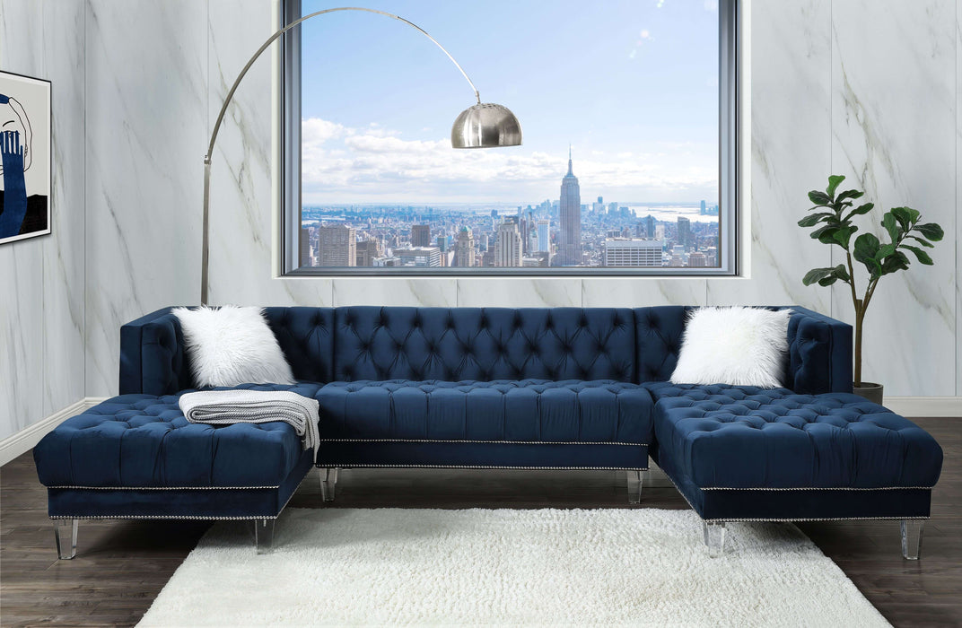 Ezamia Sectional Sofa Navy Blue Velvet Gallery Furniture
