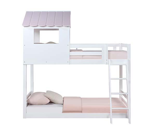 Solenne Twin Over Twin Bunk Bed - White & Pink Finish