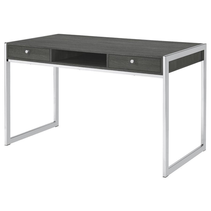 Wallice - 2-Drawer Writing Desk - Weathered Grey and Chrome