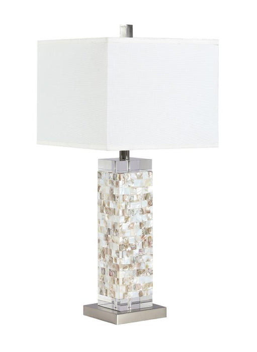 Capiz - Square Shade Table Lamp With Crystal Base - White and Silver
