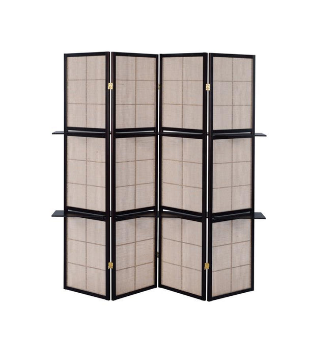 Iggy - 4-Panel Folding Screen With Removable Shelves Tan and - Cappuccino